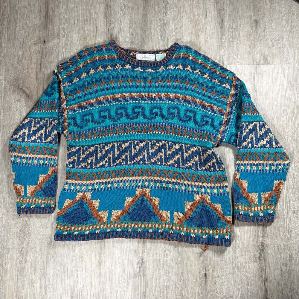 Vintage 90s Segrets Sun Prints Patterned Crewneck Sweater Small